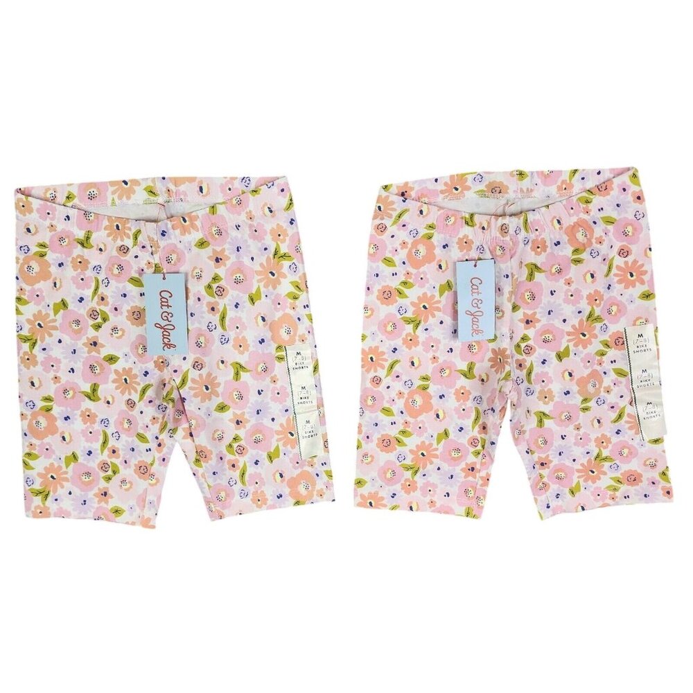 Girls Cat & Jack Bike Shorts Pink Floral Mid Rise 6" Inseam Lot of 2 M (7-8)